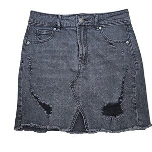 Wild Fable‎ Womens Size 2 Black Denim Ripped Destroyed Jean Cut Off Mini Skirt